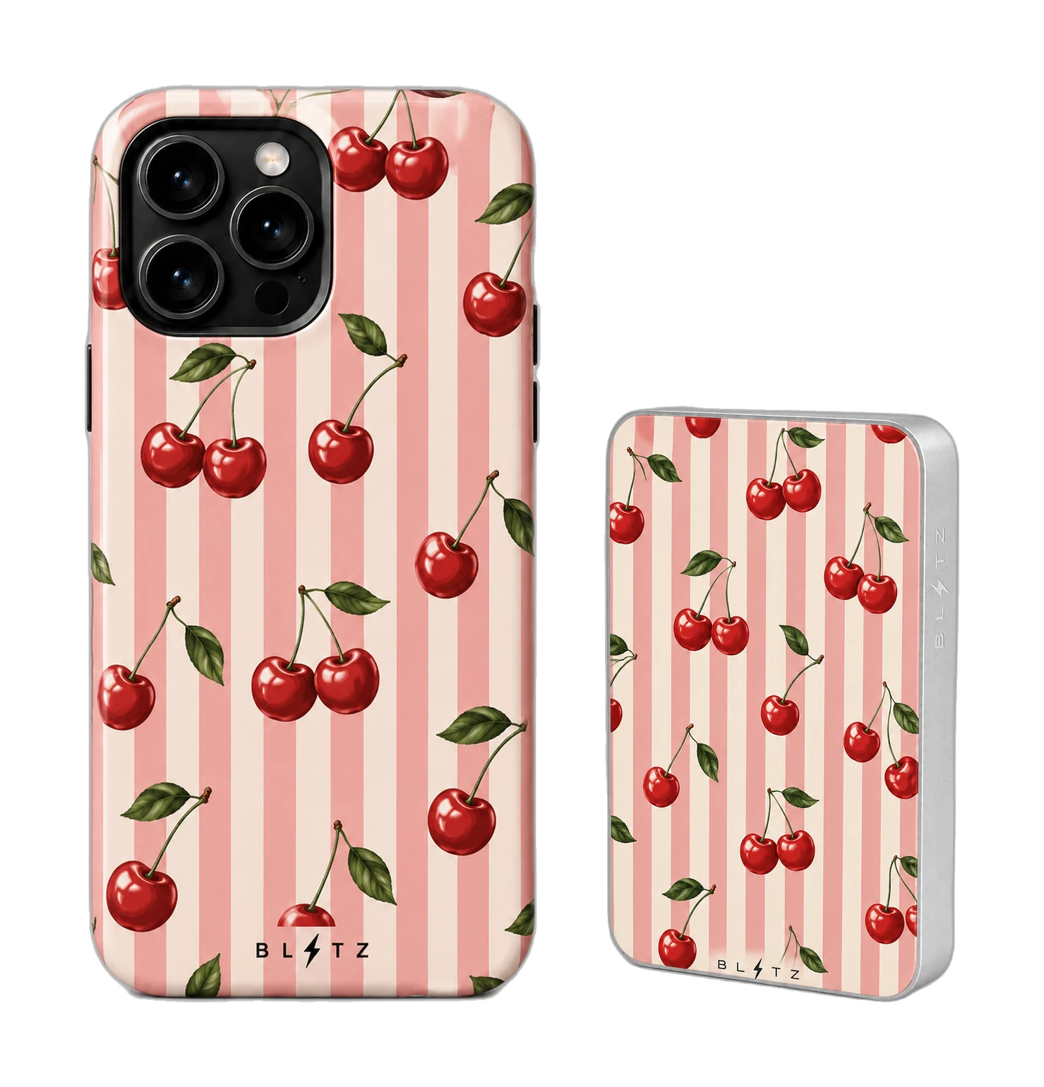 Pack Cerezas Rayas – Carcasa y Powerbank magnético