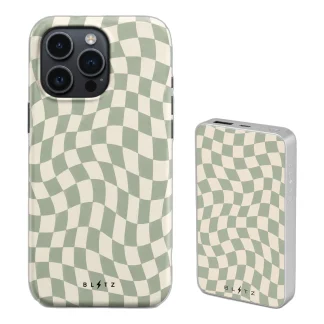 Pack Damero Salvia – Carcasa y Powerbank magnético