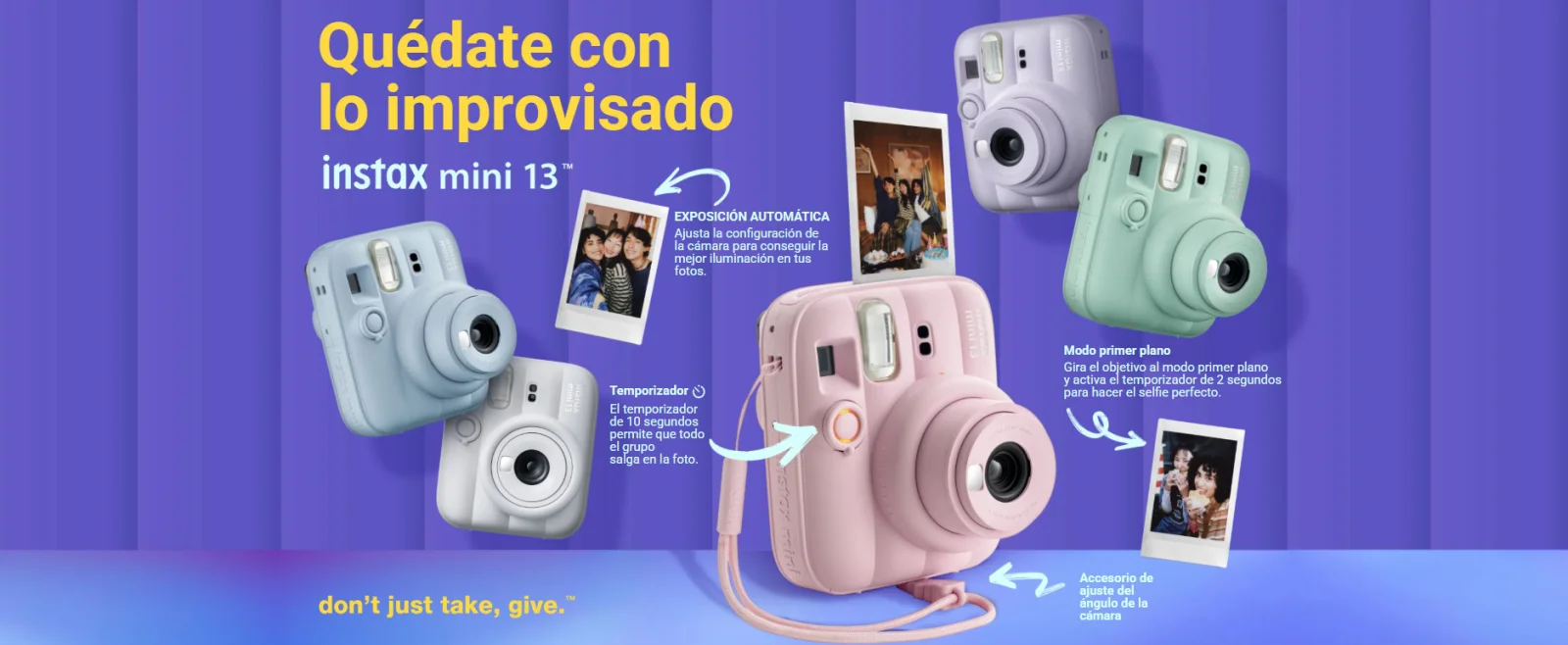 Instax Mini 13: exposición automática, temporizador, modo primer plano y accesorio de ángulo